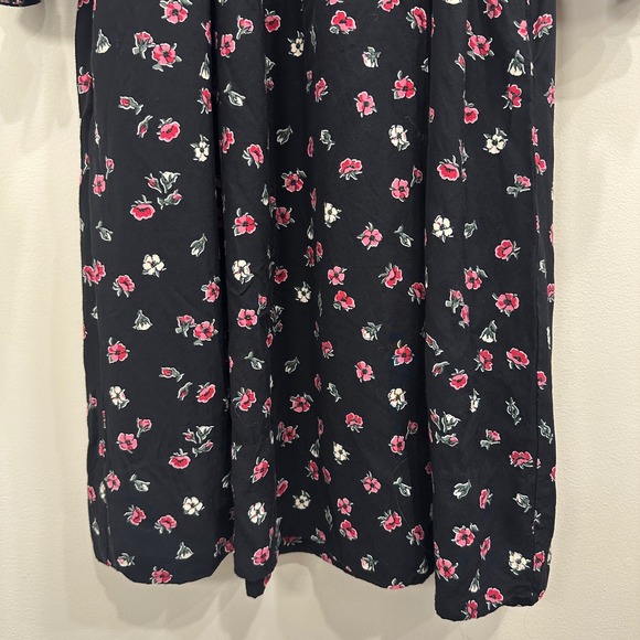 VTG 80s Lanz Originals Ditsy Floral Shirred Midi Dress Black Pink Chintz Cottage - Picture 10 of 13